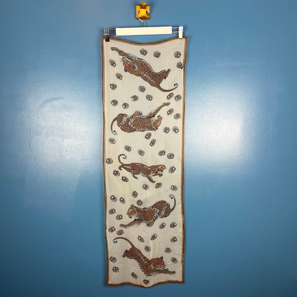 Vintage Accessories - Vintage Leopard Scarf Sheer Rectangular Hand Rolled Animal Print Wrap